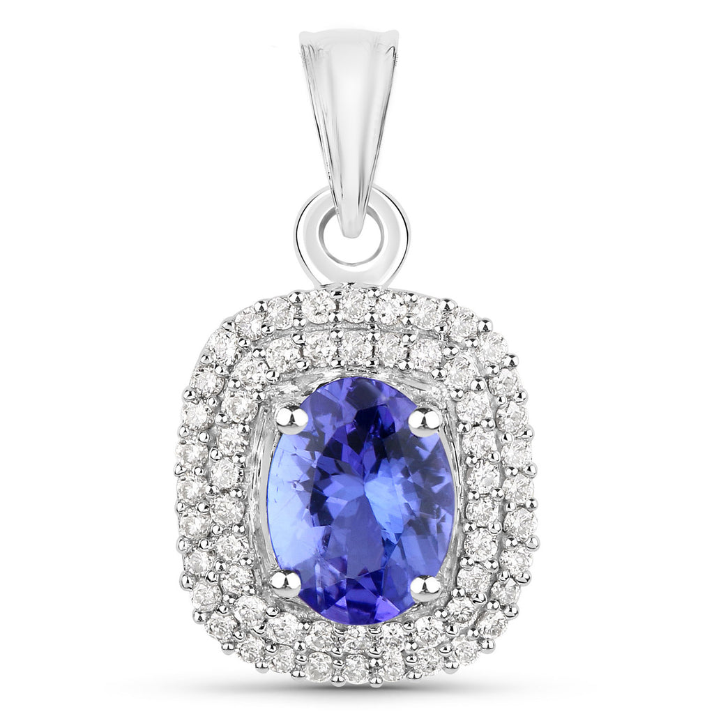 Tanzanite Pendant With Diamonds 1.38 Carats 14K White Gold
