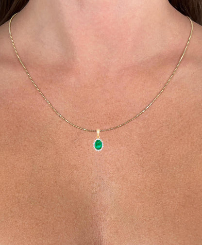 Zambian Emerald Pendant Necklace Diamonds 1.35 Carats 10K Yellow Gold