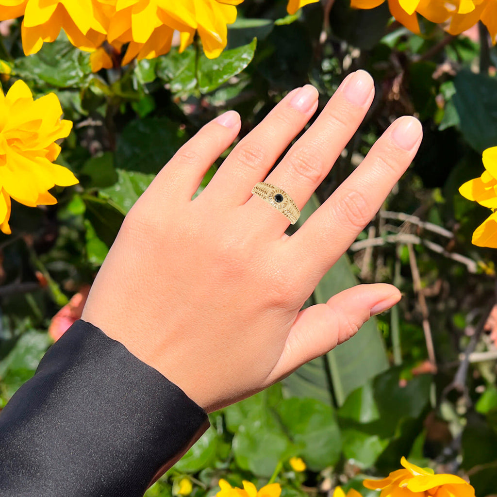 Black Diamond Ring 14K Yellow Gold Plated Silver