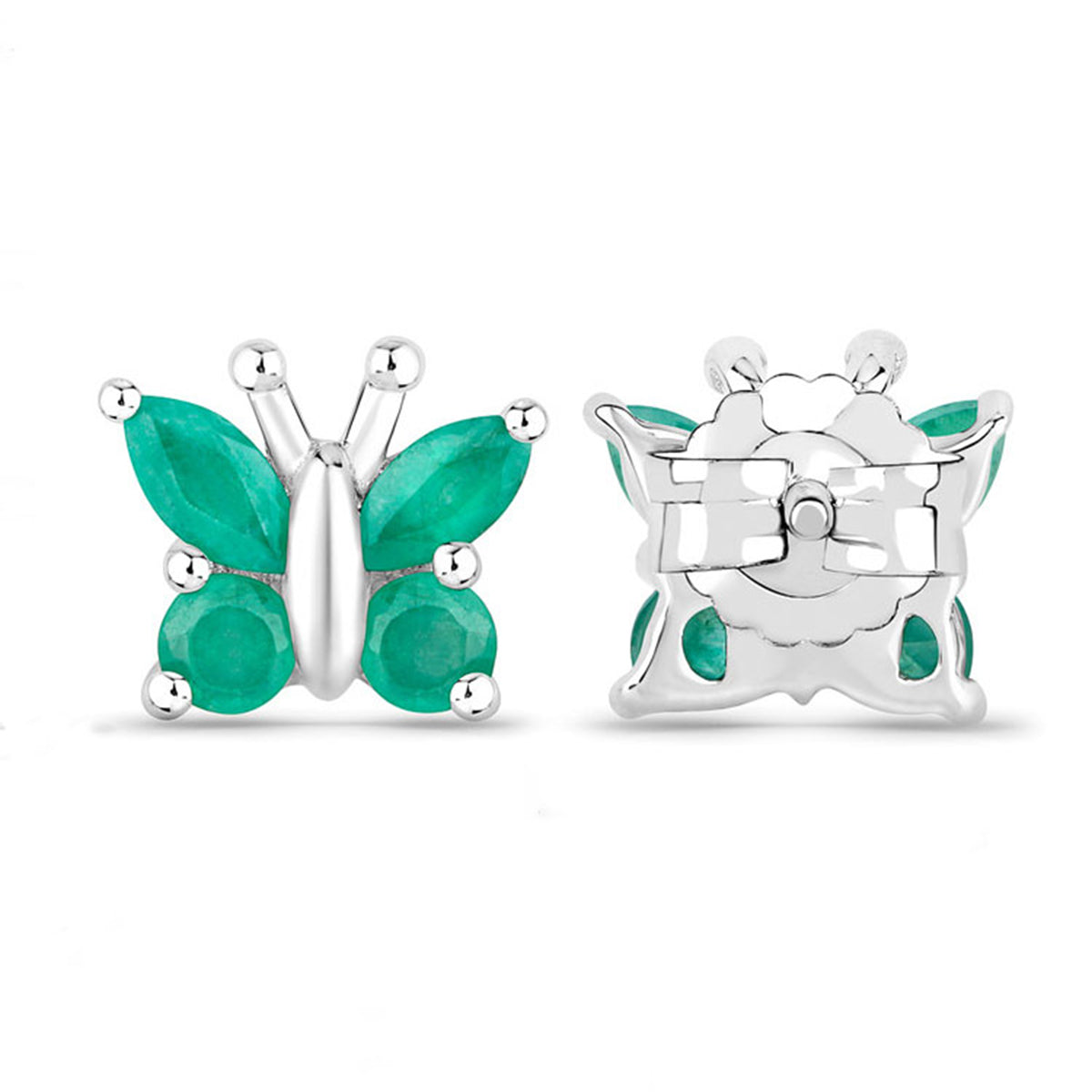 Emerald Butterfly Stud Earrings 0.84 Carats Sterling Silver