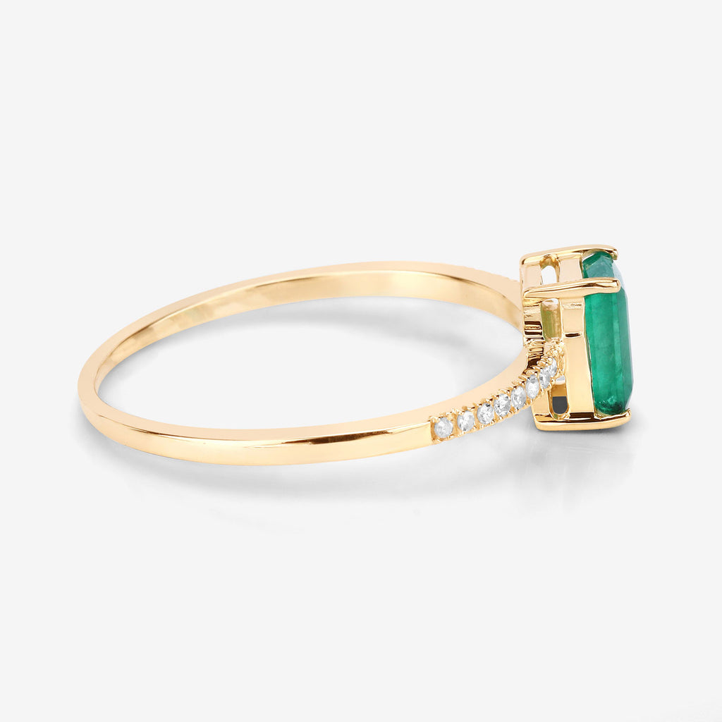 Zambian Emerald Ring With Diamonds 0.56 Carats 14K Yellow Gold
