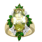 Lemon Quartz Ring With Chrome Diopside 6.28 Carats Gold Plated Silver