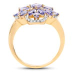 Tanzanite Flower Ring With White Topaz 1.96 Carats Gold Plated Silver
