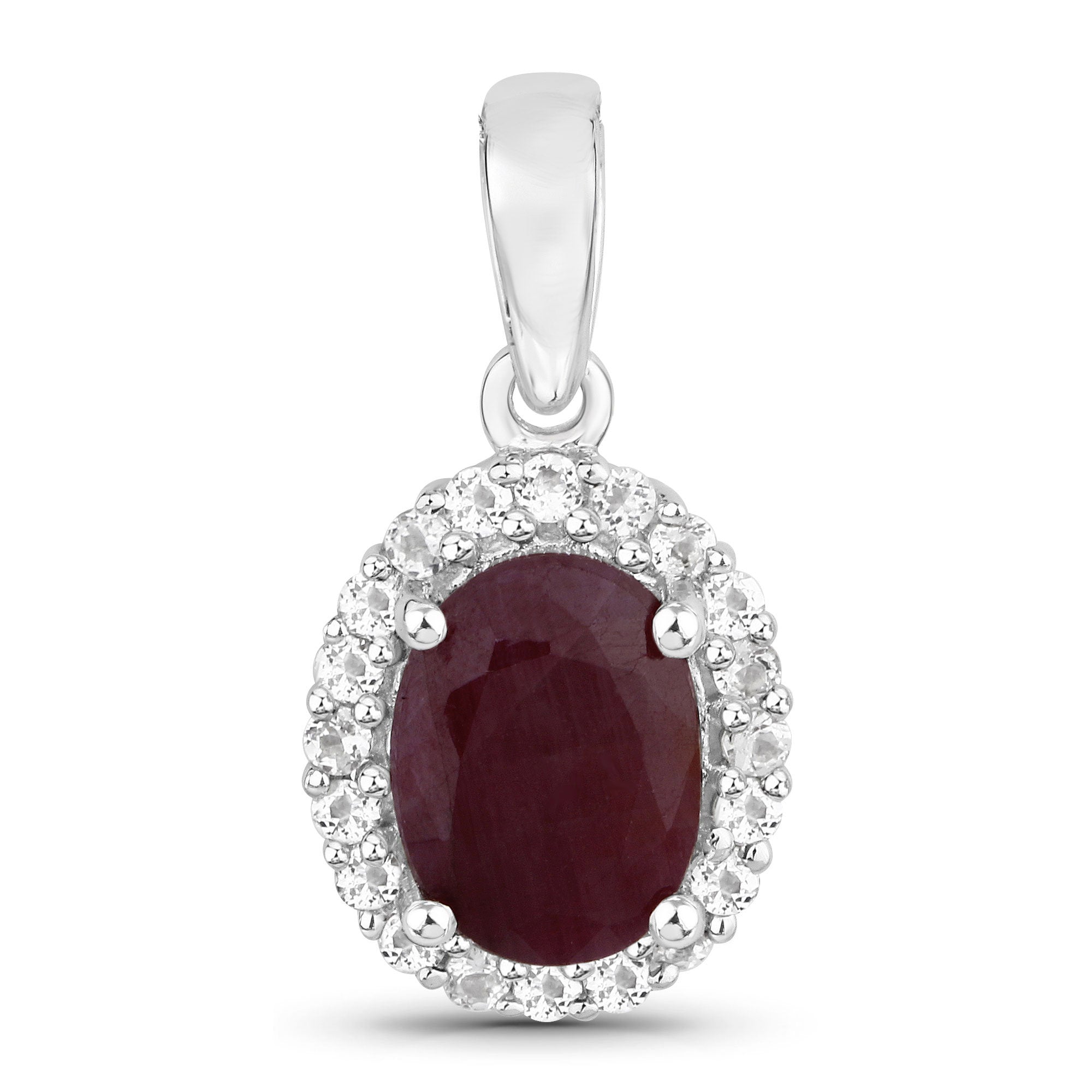 Ruby Pendant With White Topaz 2.02 Carats Sterling Silver
