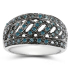 Blue Diamond Leaf Ring 0.58 Carats Sterling Silver