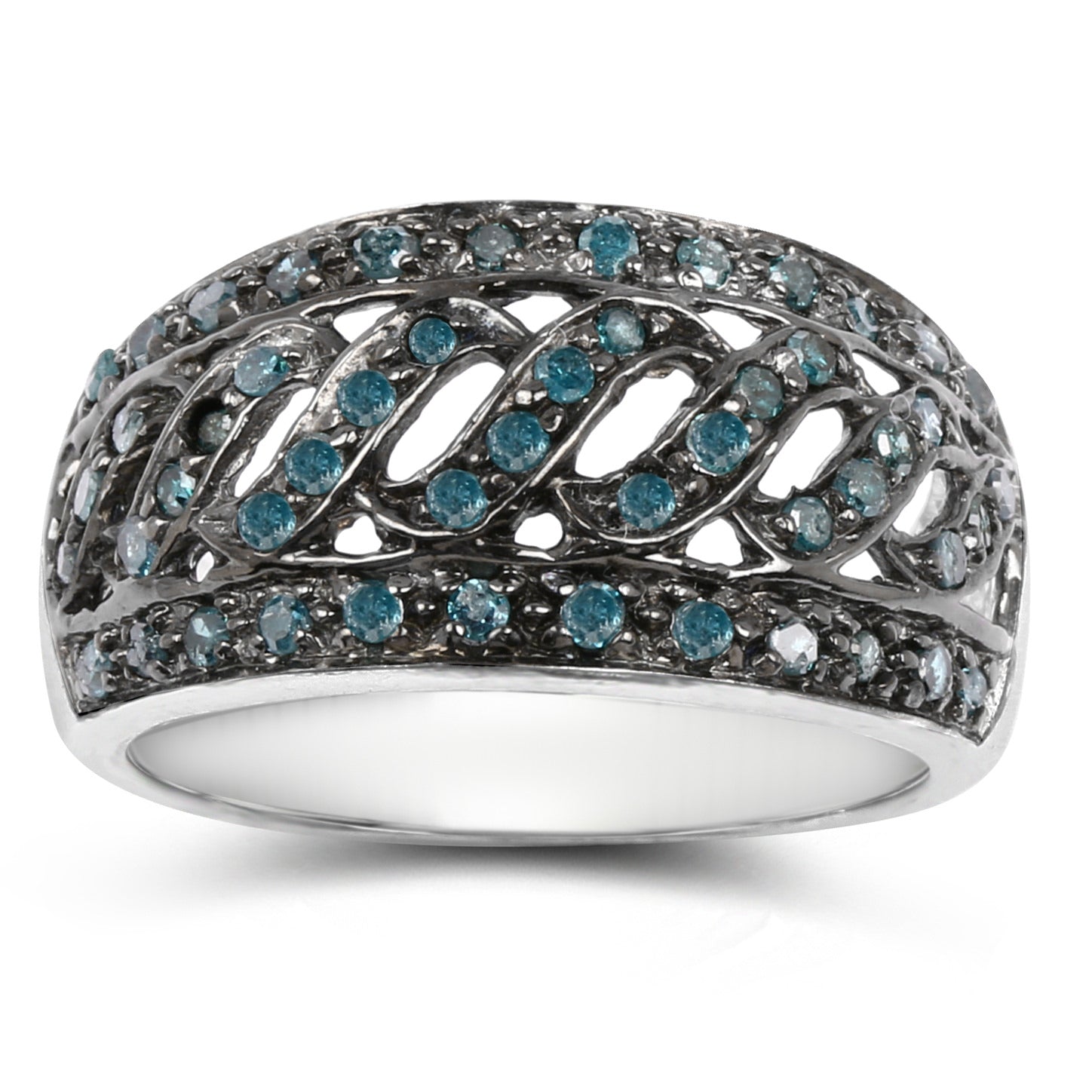 Blue Diamond Leaf Ring 0.58 Carats Sterling Silver