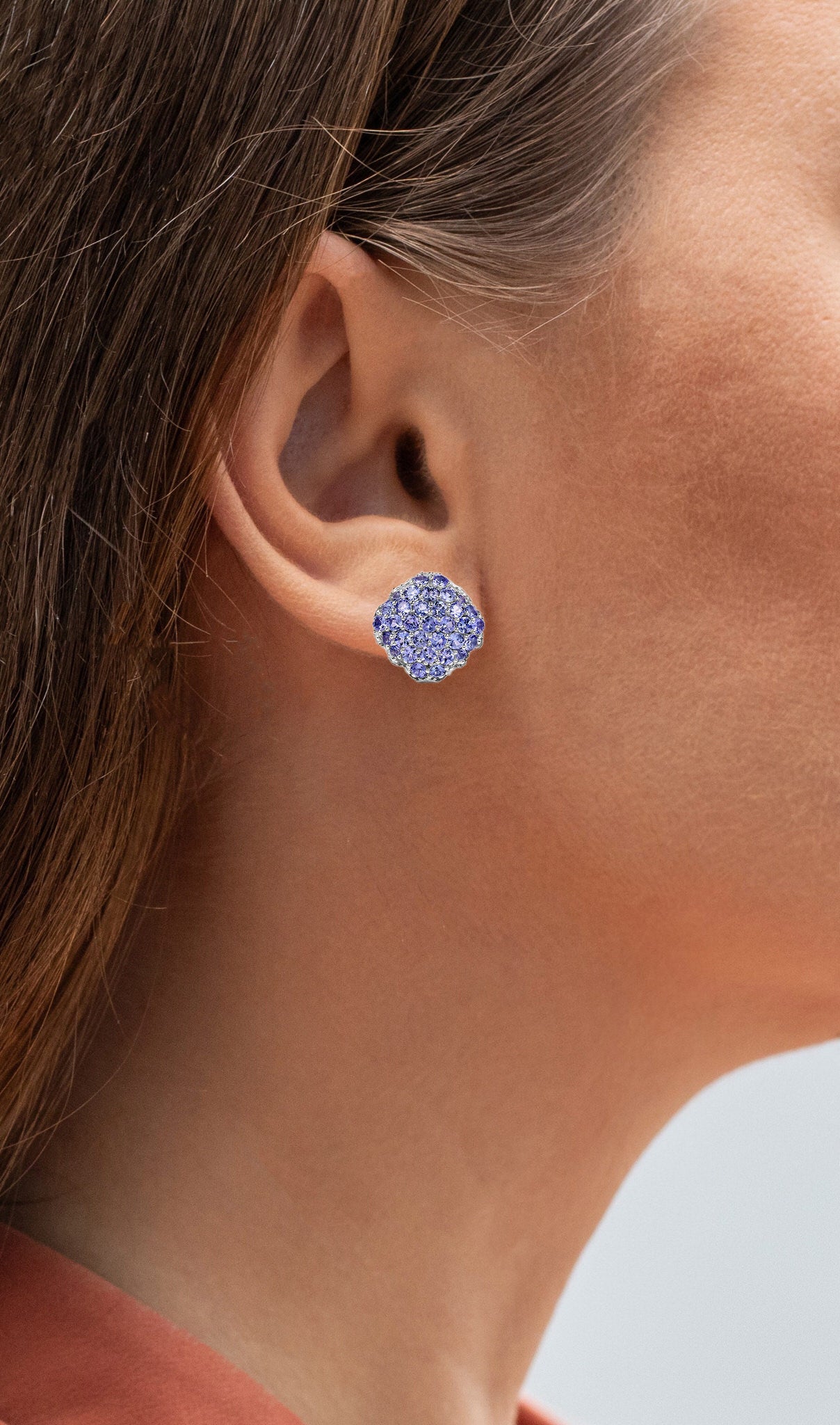 Tanzanite Cluster Stud Earrings 3.12 Carats Sterling Silver