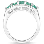 Emerald Ring With White Topaz 1.82 Carats Sterling Silver