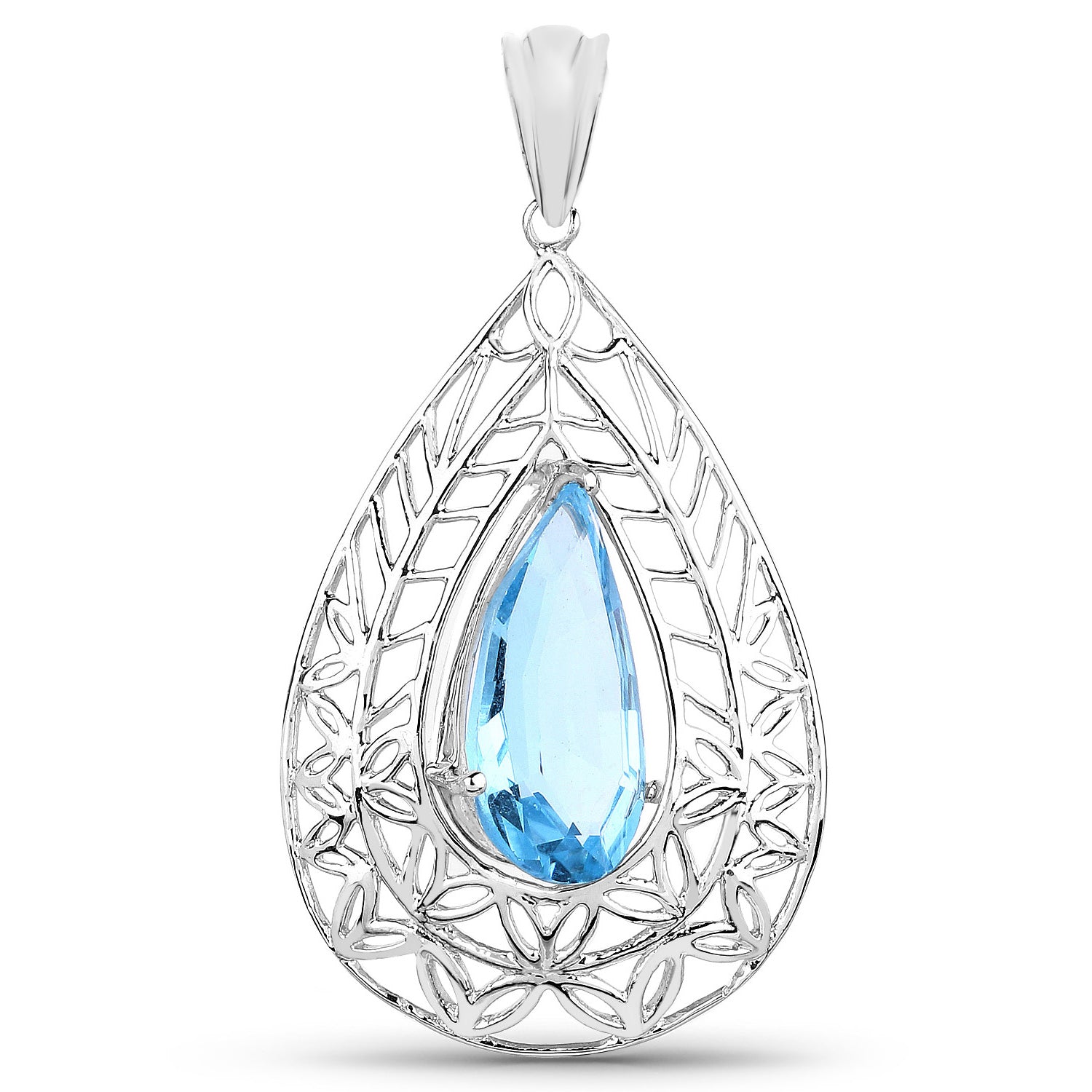 Swiss Blue Topaz Pendant 7.18 Carats Sterling Silver