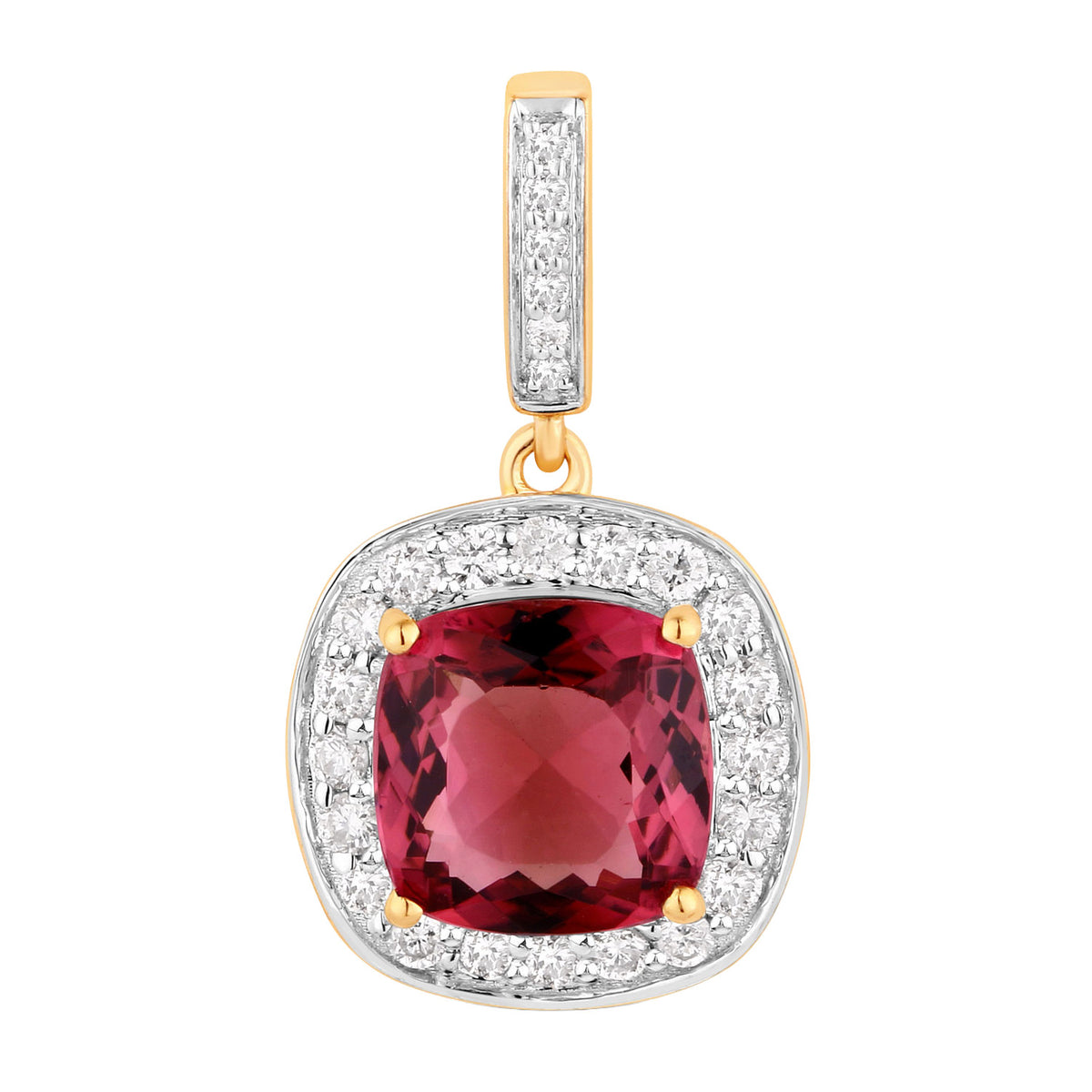 Pink Tourmaline Pendant With Diamonds 2.36 Carats 14K Yellow Gold