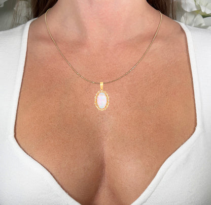 Ethiopian Opal Pendant Necklace Diamond Halo 8.11 Carats 14K Yellow Gold