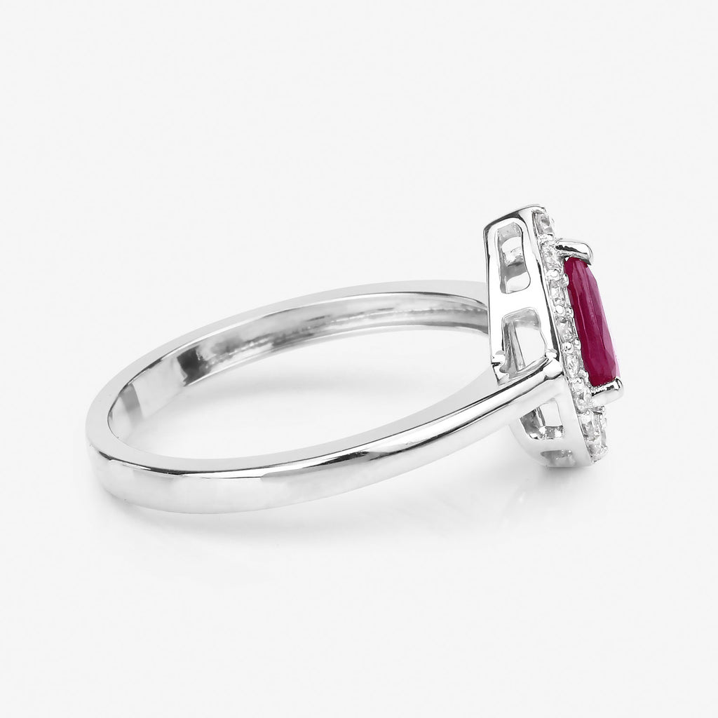 Ruby Ring With Diamonds 0.86 Carats 14K White Gold