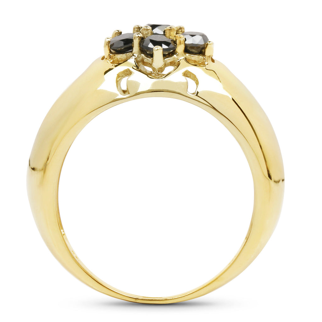 Black Diamond Ring 0.96 Carats Gold Plated Silver