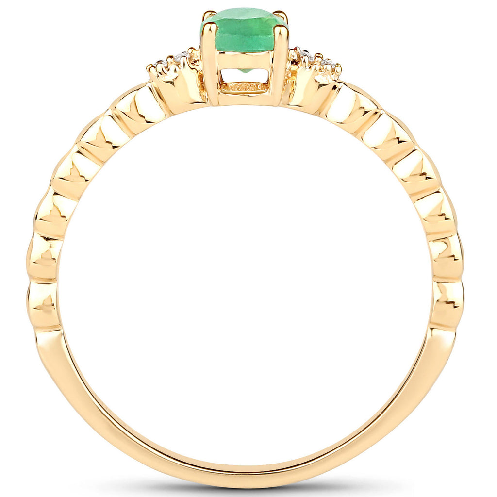 Zambian Emerald Ring With Diamonds 0.23 Carats 10K Yellow Gold