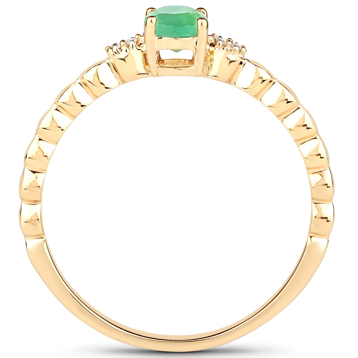 Zambian Emerald Ring With Diamonds 0.23 Carats 10K Yellow Gold