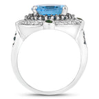 Swiss Blue Topaz Ring With Blue Diamonds 5.78 Carats Sterling Silver
