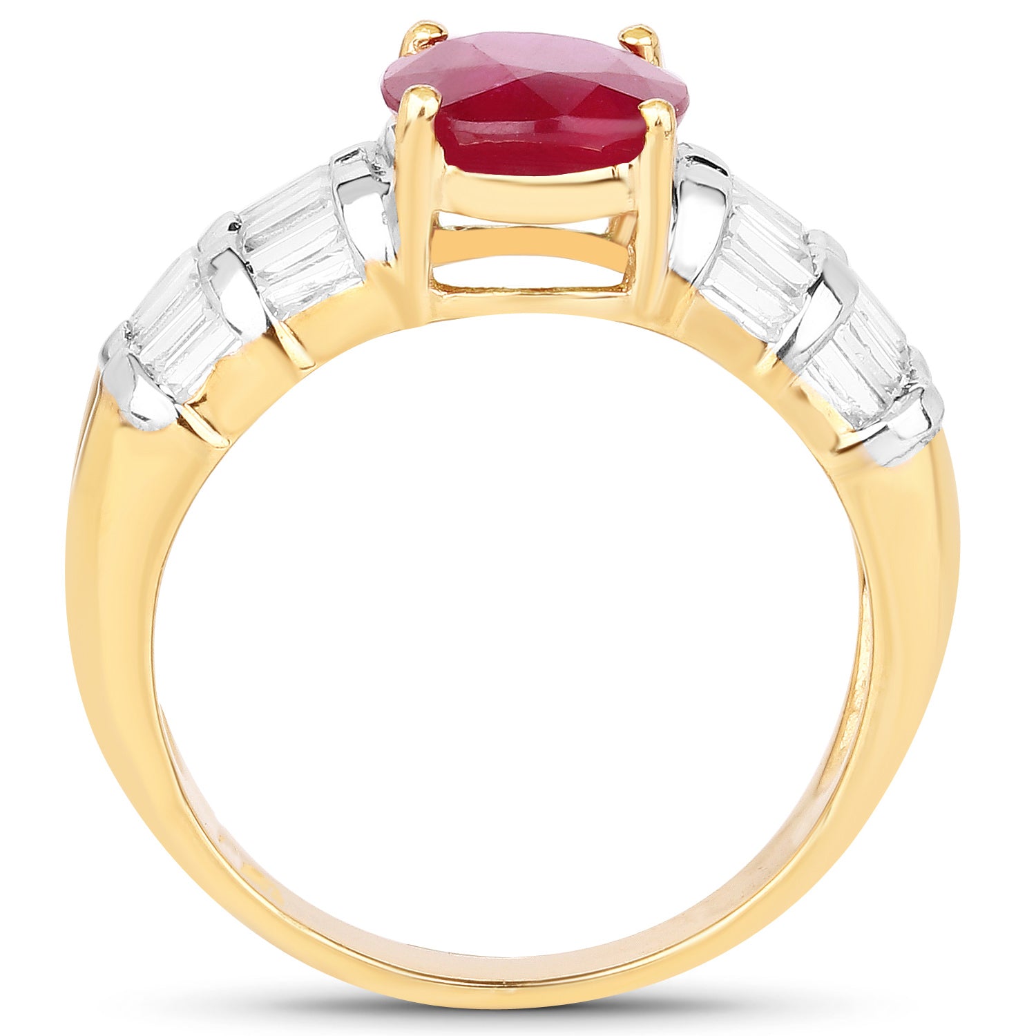 Ruby Ring With White Topaz 5.02 Carats Gold Plated Silver