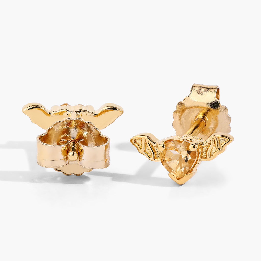 Citrine Bat Stud Earrings 0.34 Carats Gold Plated Silver