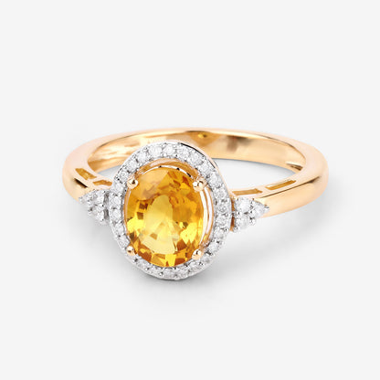 Natural Yellow Sapphire Ring With Diamonds 1.72 Carats 14K Yellow Gold