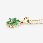 Zambian Emerald Flower Pendant With Diamonds 0.68 Carats 14K Yellow Gold