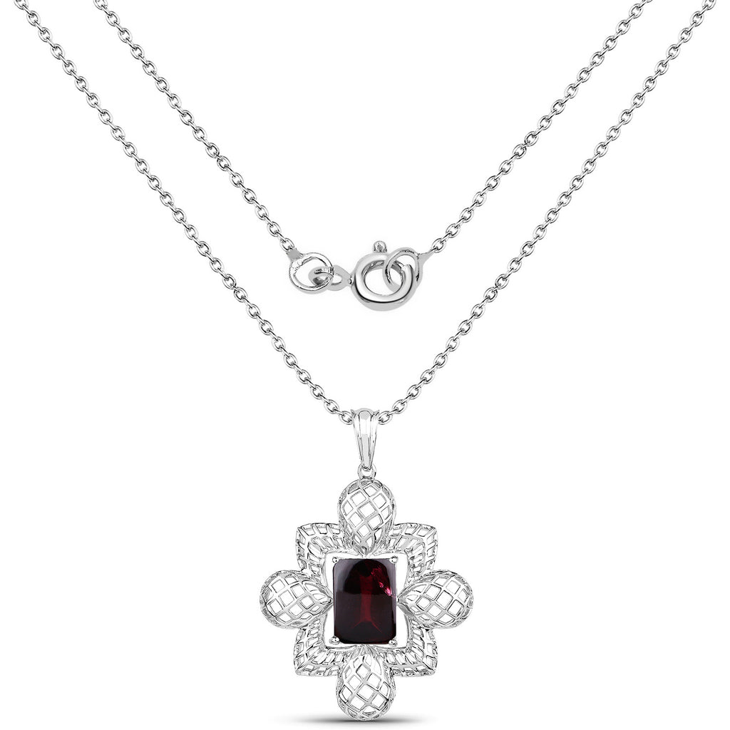 Garnet Flower Pendant 7.98 Carats Sterling Silver