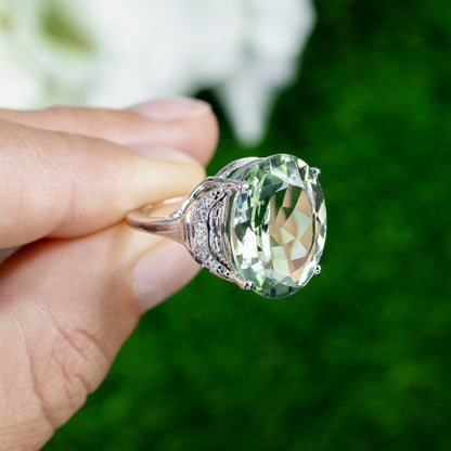 Green Amethyst Ring White Topaz 7.95 Carats Sterling Silver