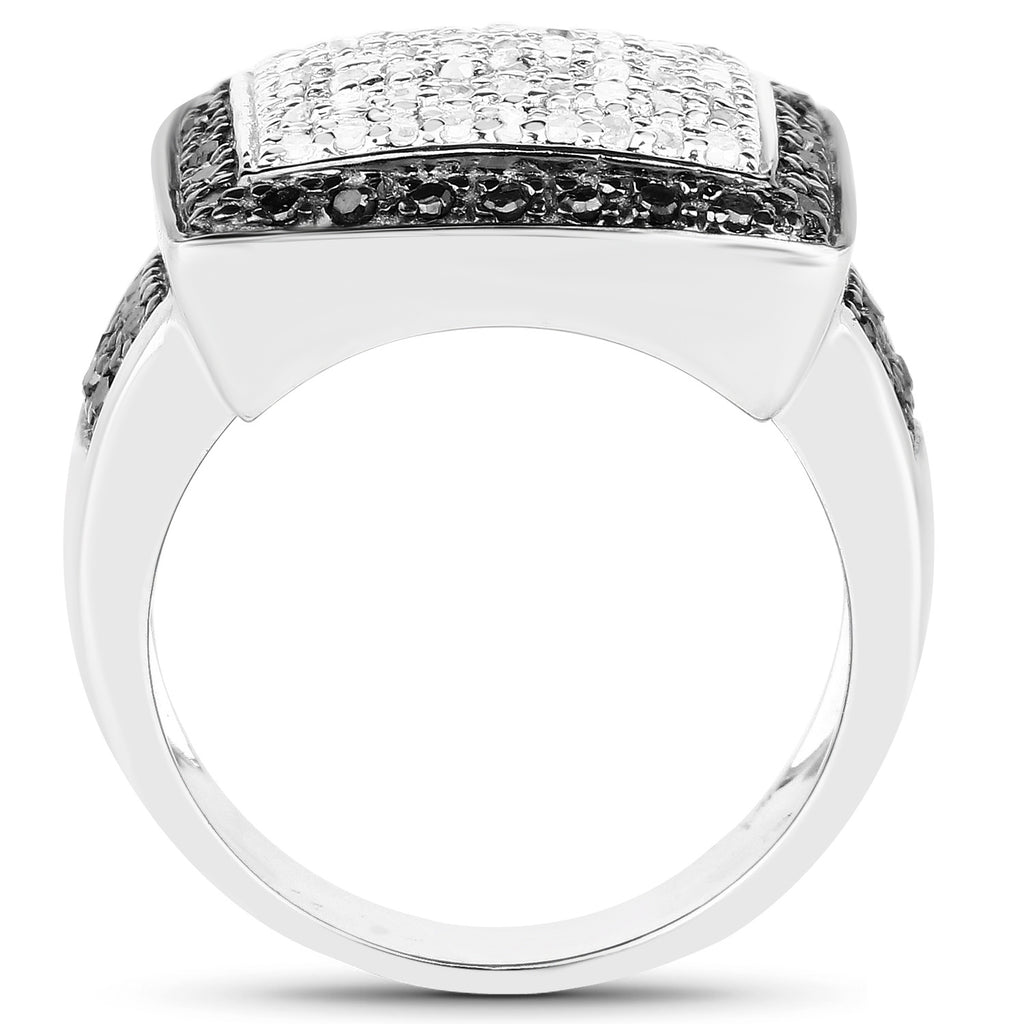 White Diamond Ring With Black Diamonds 0.58 Carats Sterling Silver