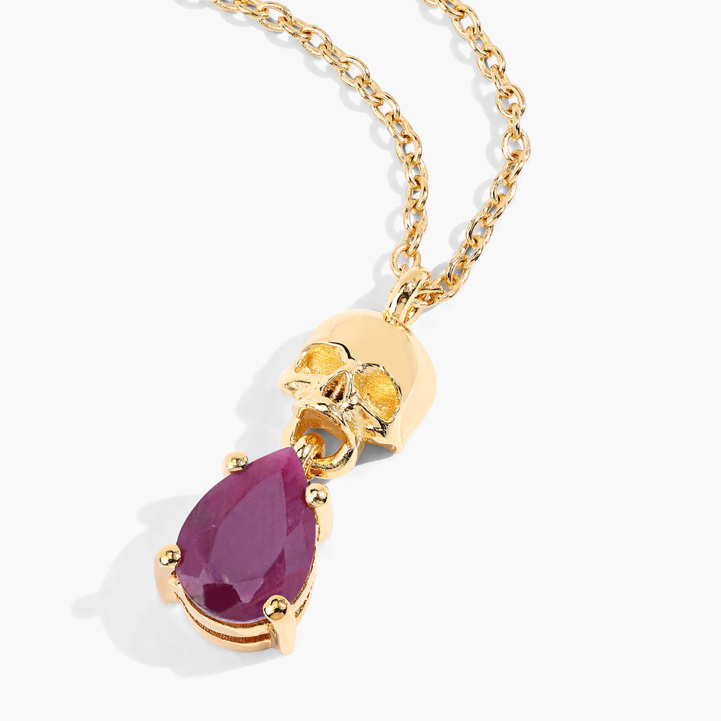 Ruby Skull Pendant 0.84 Carats Gold Plated Silver