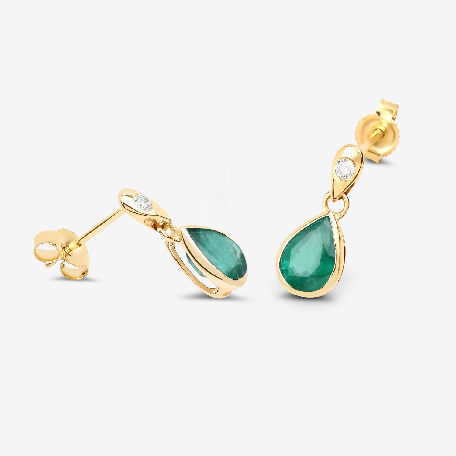 Zambian Emerald Earrings With Diamonds 1.32 Carats 10K Yellow Gold