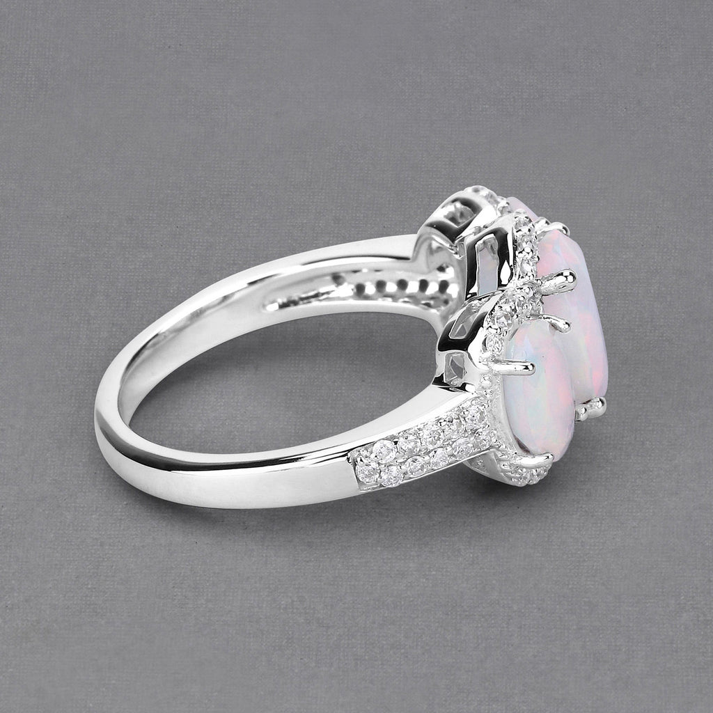 Ethiopian Opal Ring With Diamonds 1.8 Carats 14K White Gold