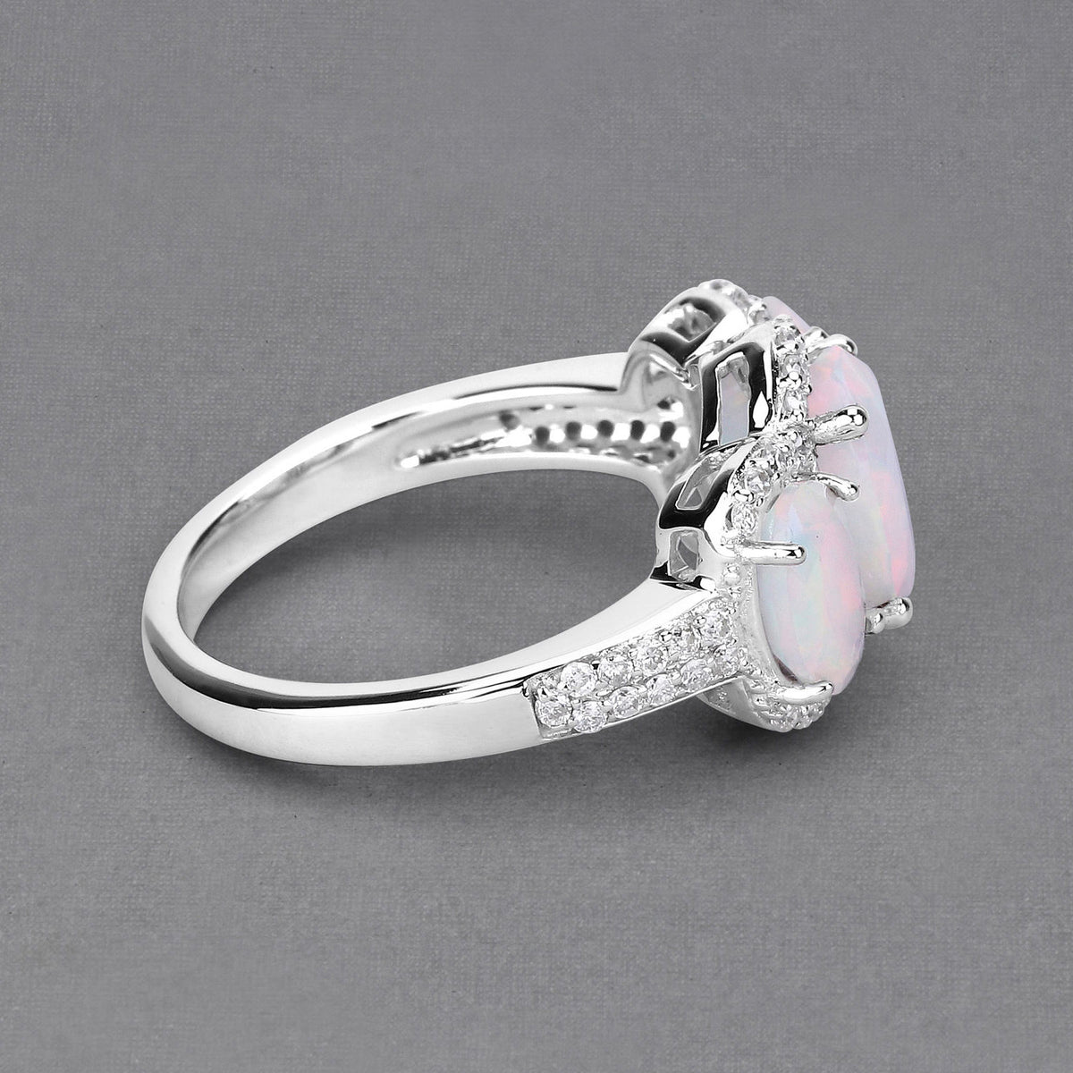 Ethiopian Opal Ring With Diamonds 1.8 Carats 14K White Gold