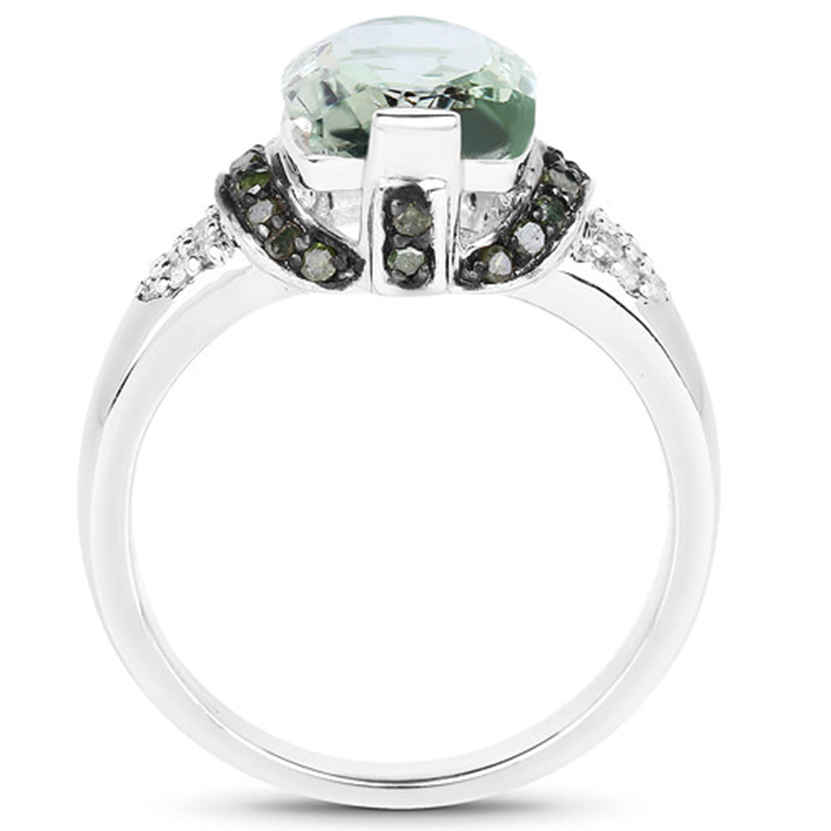 Green Amethyst Ring With Multicolor Diamonds 2.88 Carats Sterling Silver