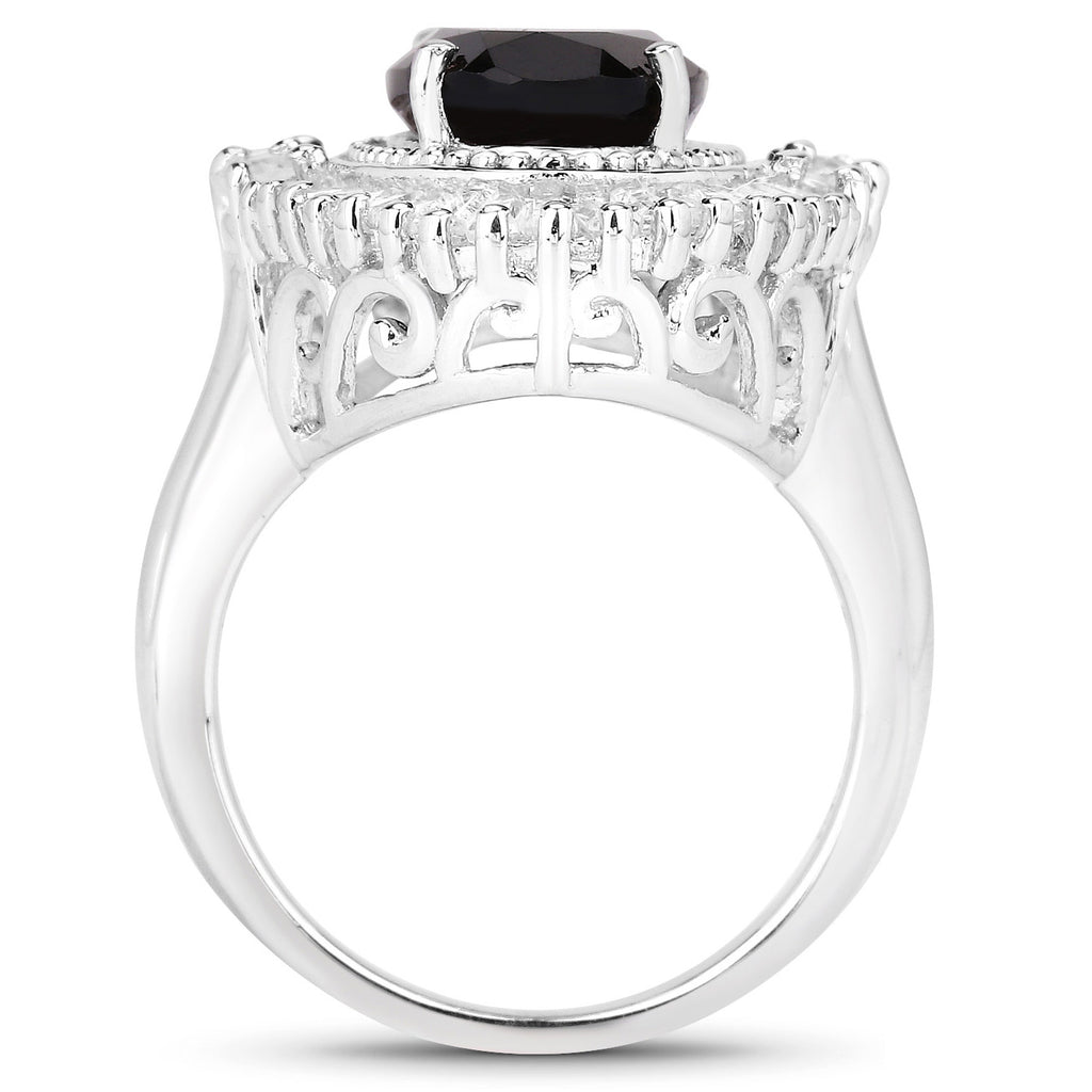 Smoky Quartz Ring With White Topaz 8.04 Carats Sterling Silver
