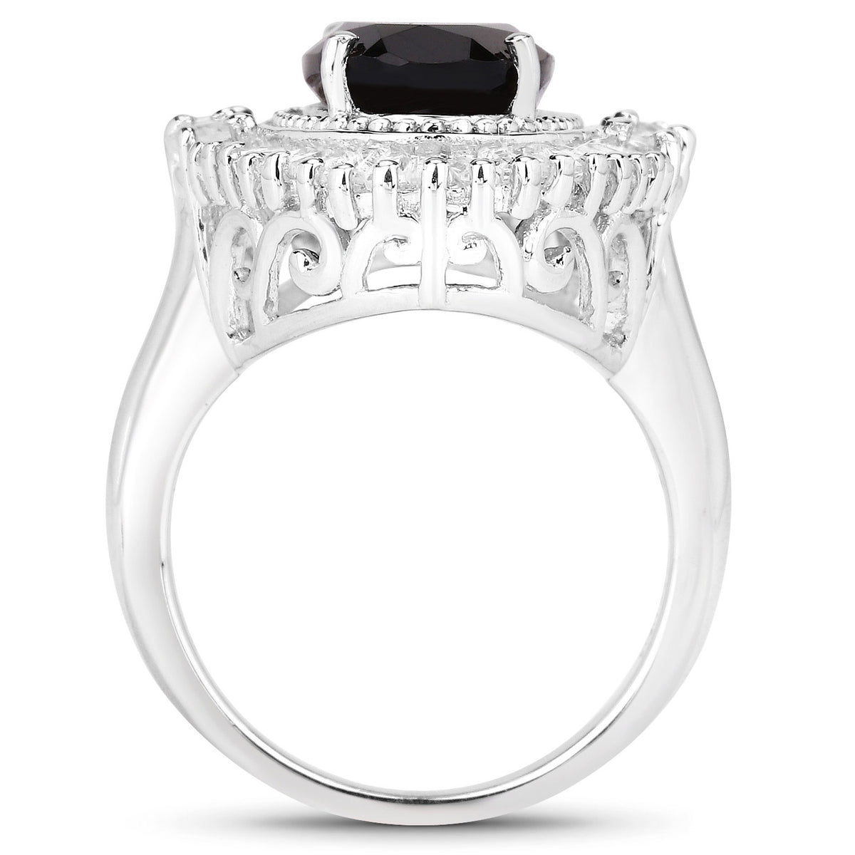 Smoky Quartz Ring With White Topaz 8.04 Carats Sterling Silver