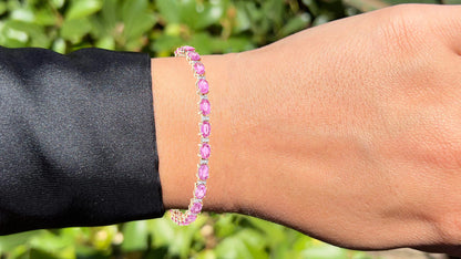 Pink Sapphire Bracelet Diamonds 14.3 Carats 14K Yellow Gold