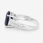 Blue Sapphire Ring With Diamonds 6.46 Carats 14K White Gold