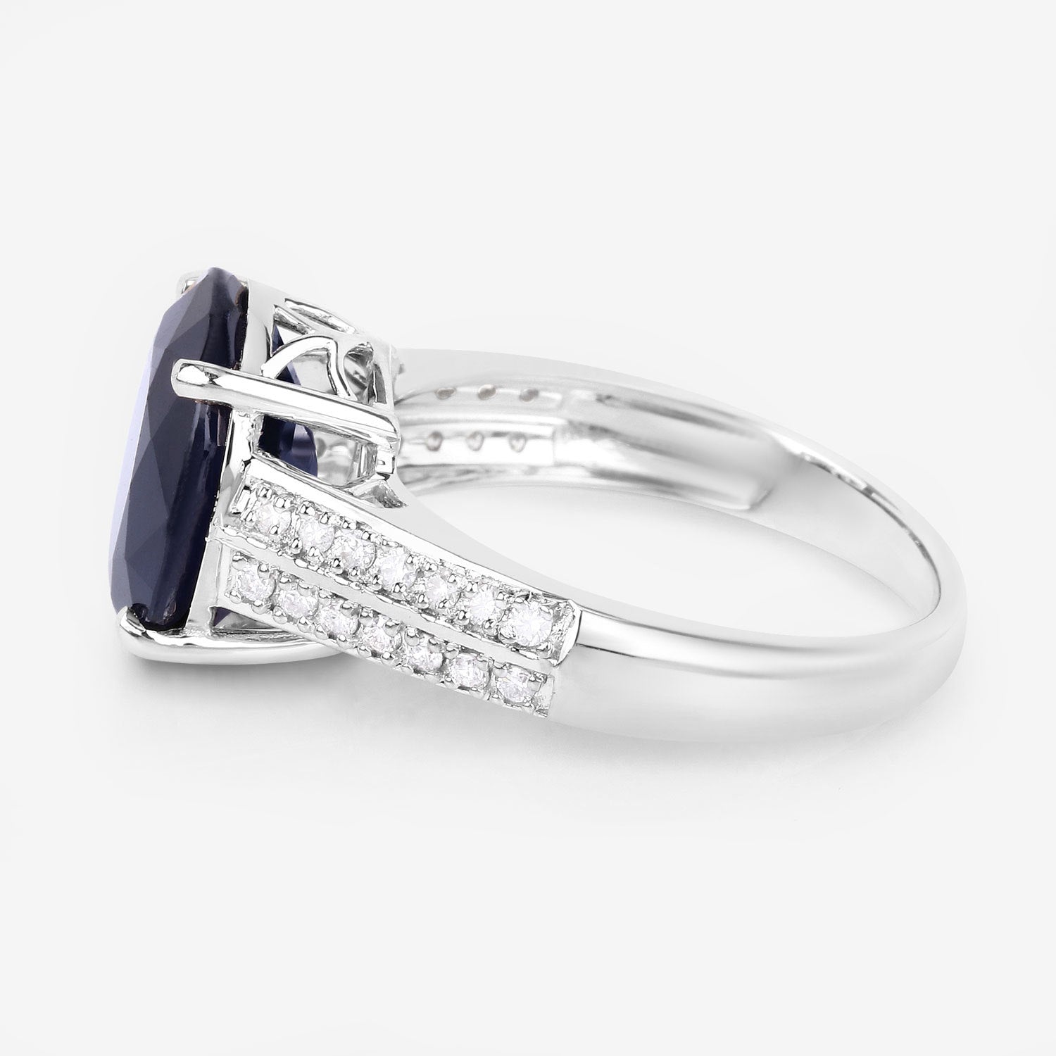Blue Sapphire Ring With Diamonds 6.46 Carats 14K White Gold