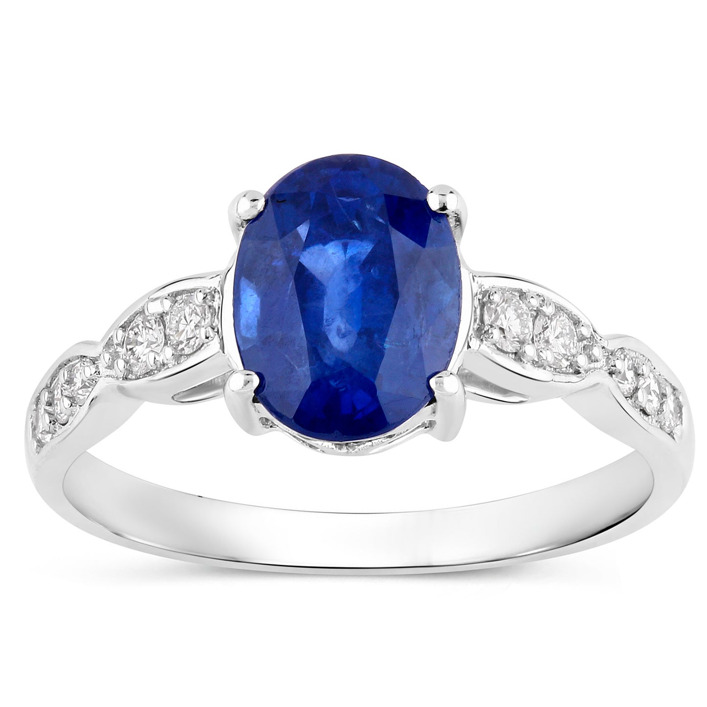 Blue Sapphire Ring With Diamonds 2.6 Carats 18K White Gold