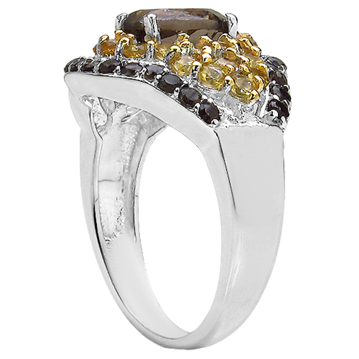 Smoky Quartz Ring With Citrine 2.52 Carats Sterling Silver