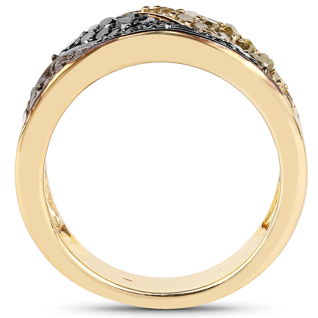 Black Diamond Ring With Yellow Diamond 1.2 Carats Gold Plated Silver