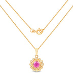 Ruby Flower Pendant With Diamonds 0.56 Carats 14K Yellow Gold