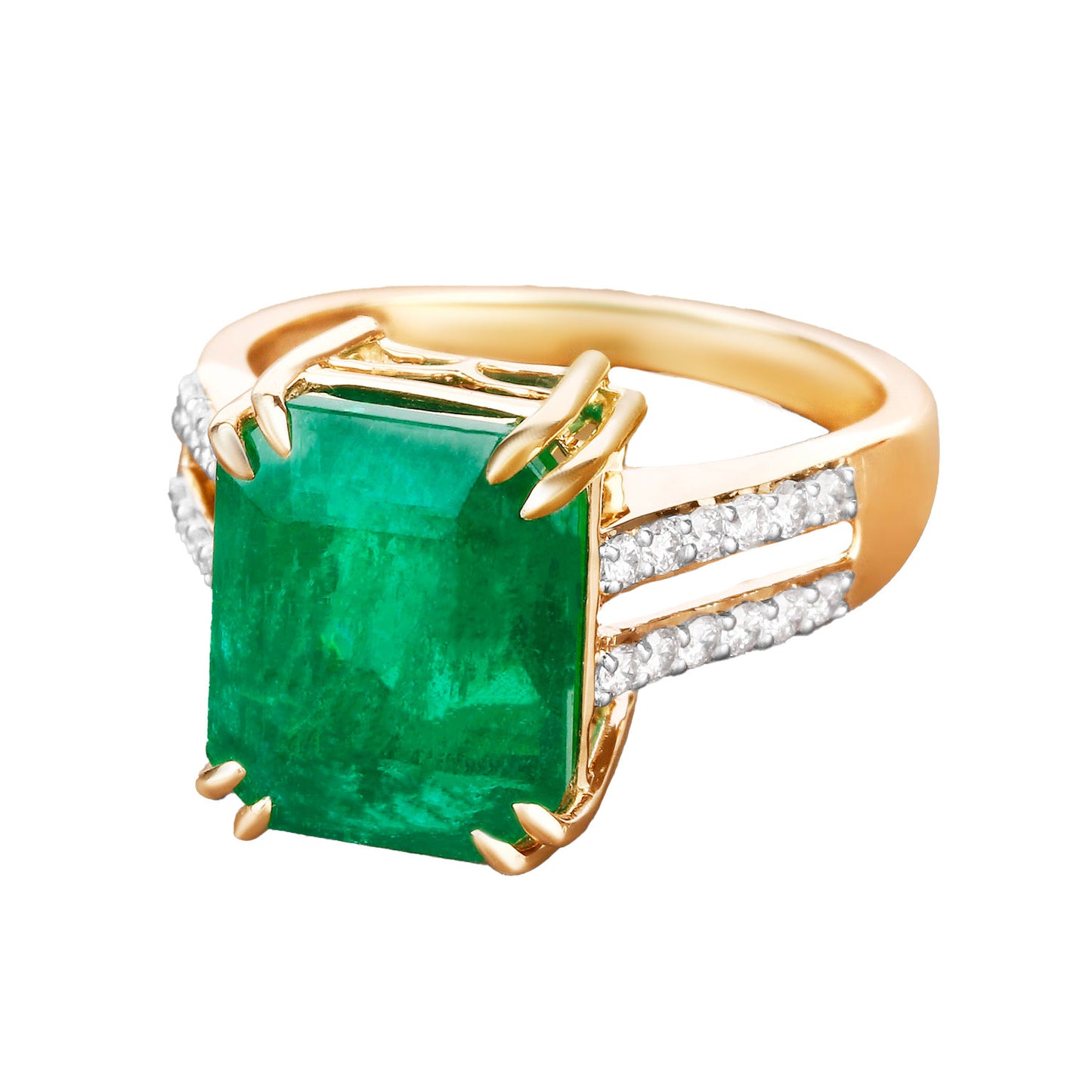 IGI Certified Zambian Emerald Ring Diamond Setting 8.49 Carats 14K Gold