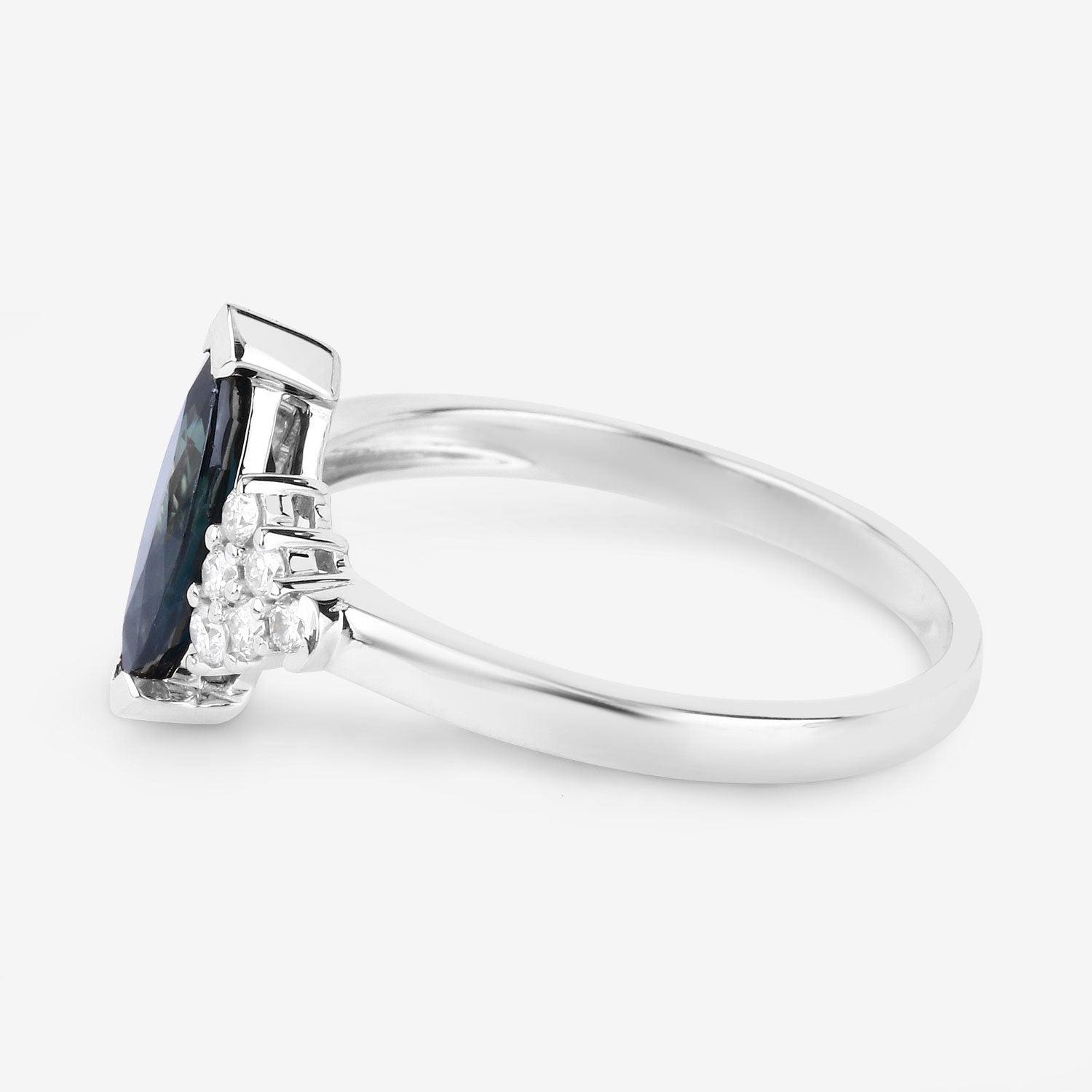 Blue Sapphire Ring With Diamonds 1.44 Carats 14K White Gold