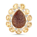Drusy Quartz Pendant With Citrine 5.1 Carats Gold Plated Silver
