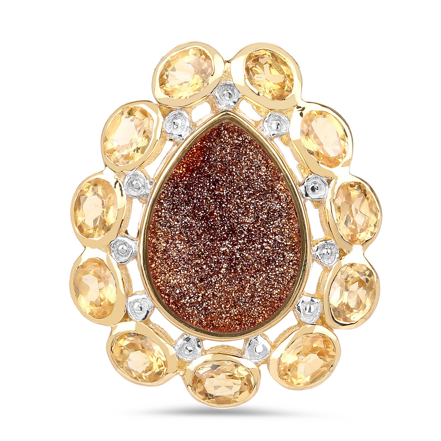 Drusy Quartz Pendant With Citrine 5.1 Carats Gold Plated Silver