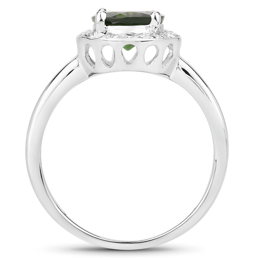Chrome Diopside Ring With White Topaz 1.86 Carats Sterling Silver