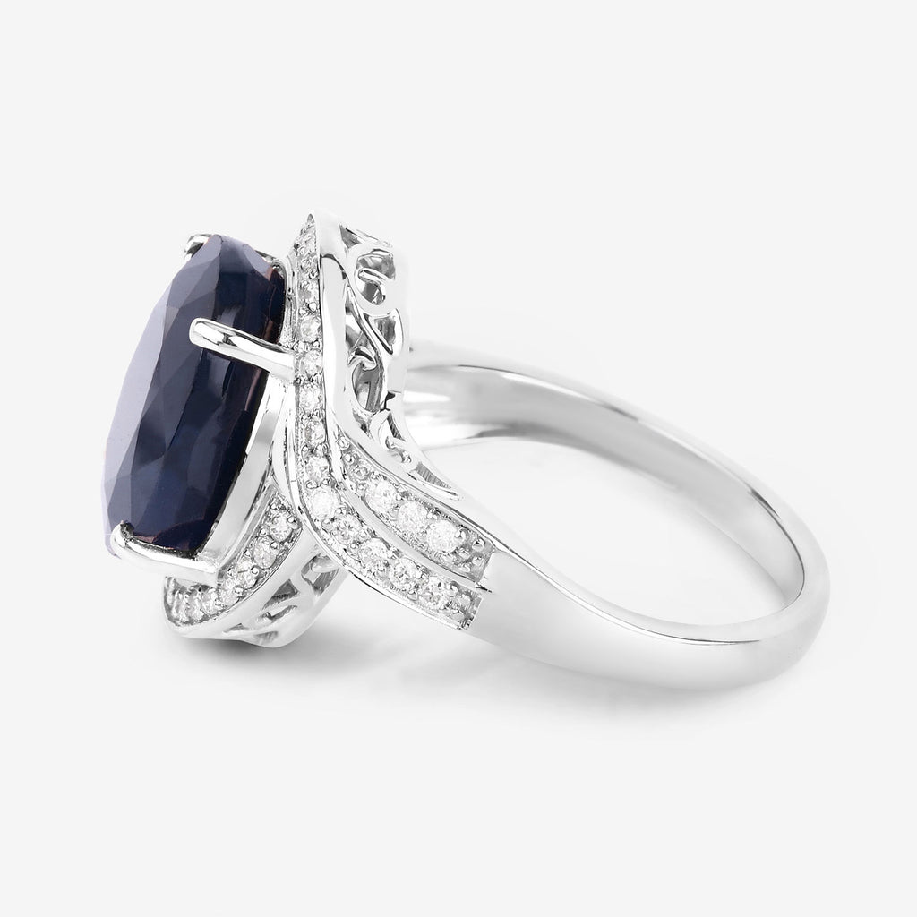 Blue Sapphire Ring With Diamonds 6.5 Carats 14K White Gold