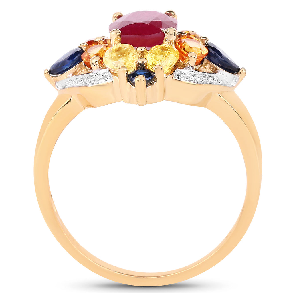 Ruby Ring With Multicolor Sapphire 3.66 Carats Gold Plated Silver