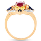 Ruby Ring With Multicolor Sapphire 3.66 Carats Gold Plated Silver