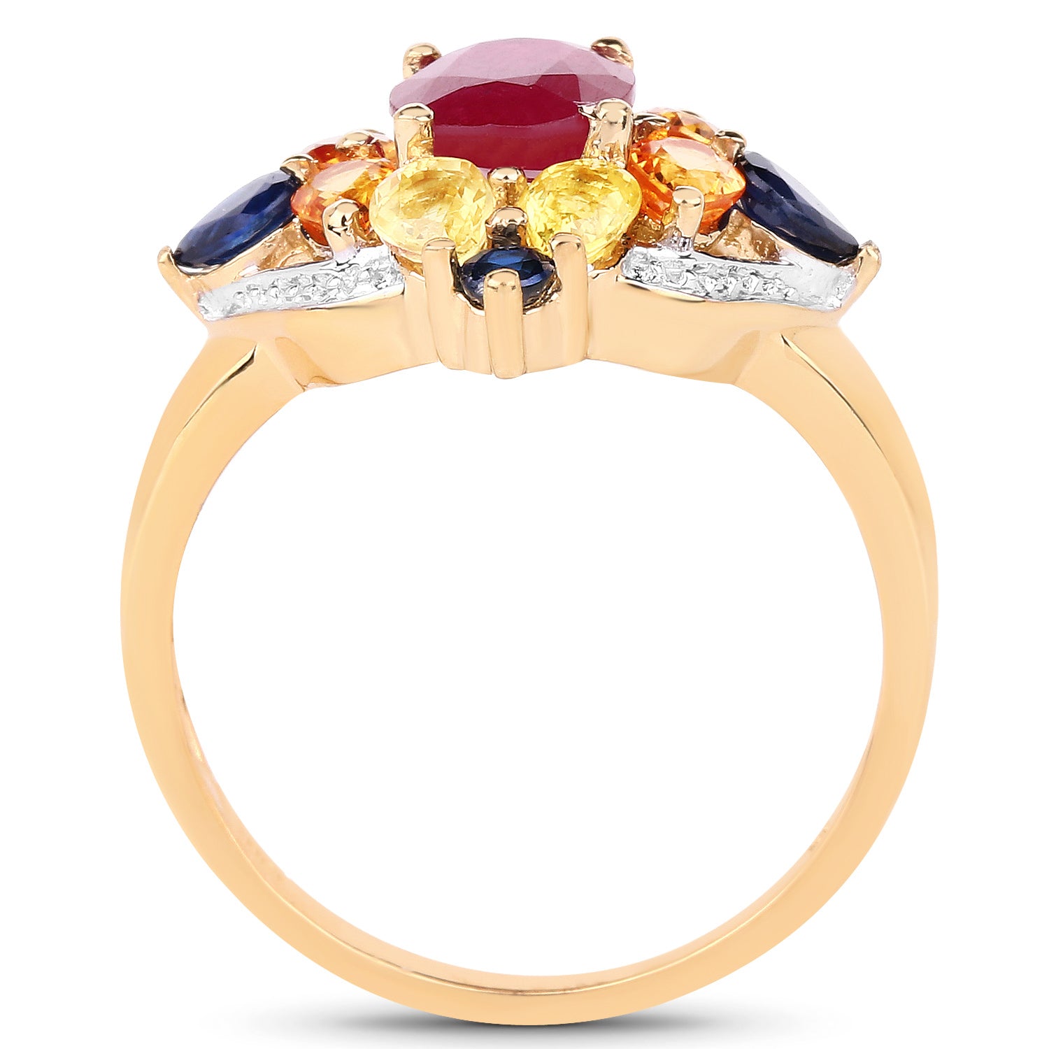 Ruby Ring With Multicolor Sapphire 3.66 Carats Gold Plated Silver
